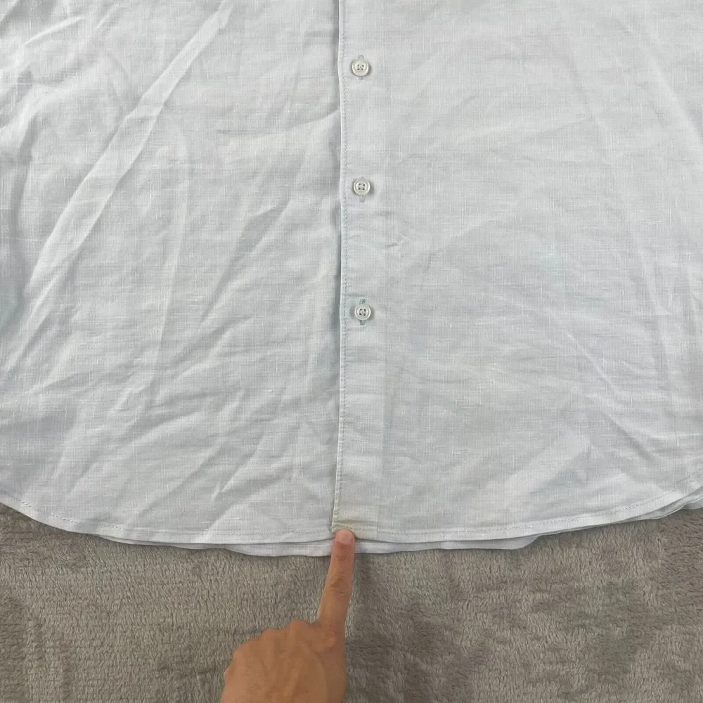 Tommy Bahama Shirt Men Large Blue Striped‎ Linen Blend Long Sleeve Beach NWOT